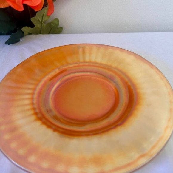 Vintage Imperial Glass Marigold Carnival Glass Plate – Iridescent Orange Gold Ra - Picture 4 of 5